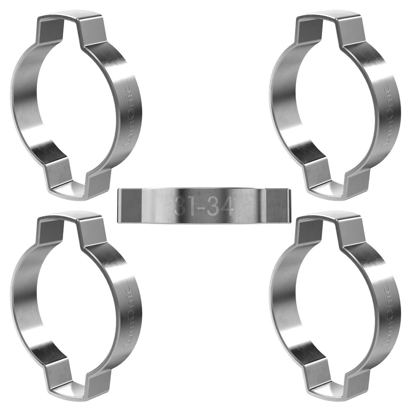 5x 2-Ohr-Schelle 31-34mm V2A Edelstahl Zweiohrschelle Schlauchschelle für Druckluft, Rohrsysteme, Garten, KFZ