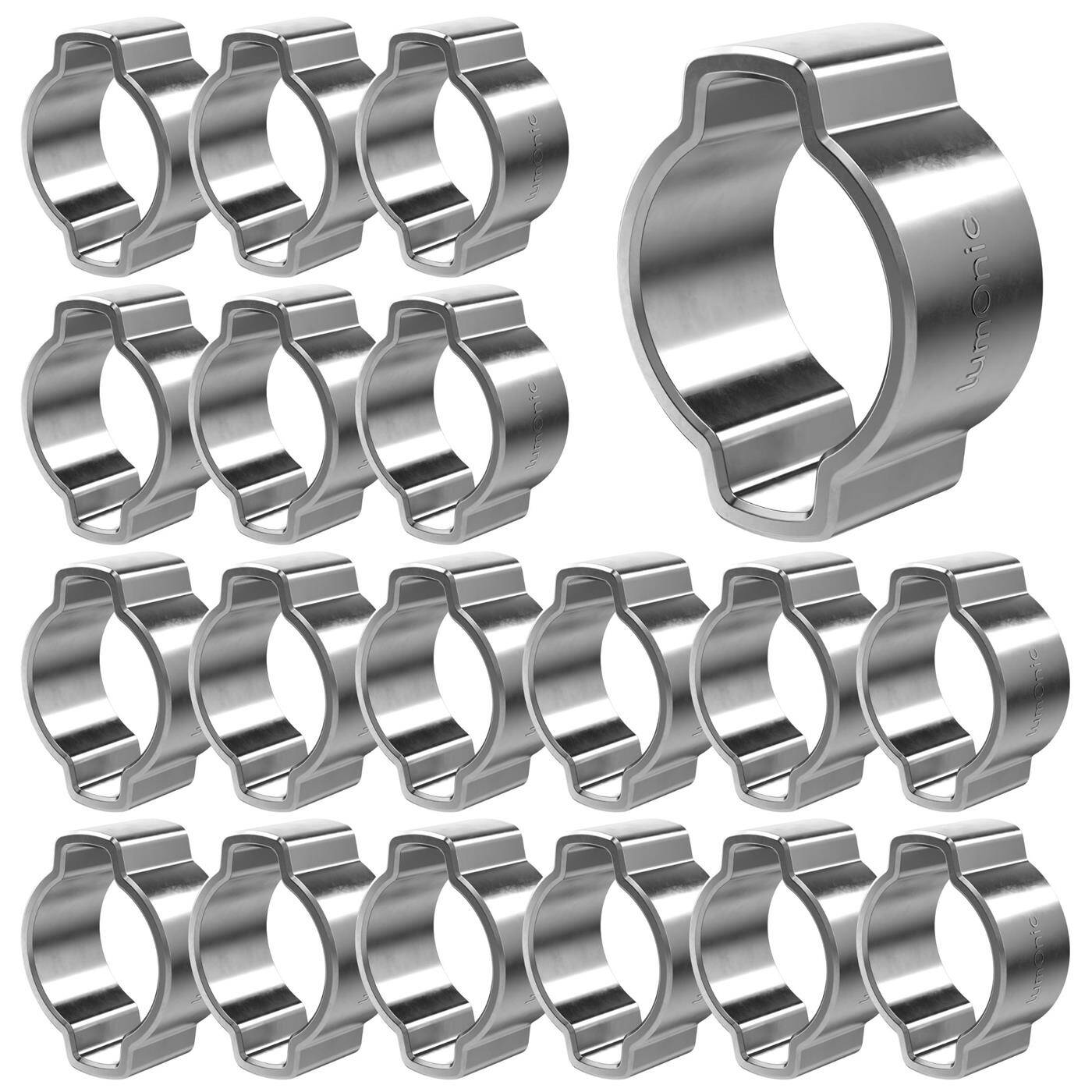 20x 2-ear clip 9-11mm V2A Stainless steel Two-ear clamp Hose clamp for Compressed air, Pipe systems, Garden, CAR