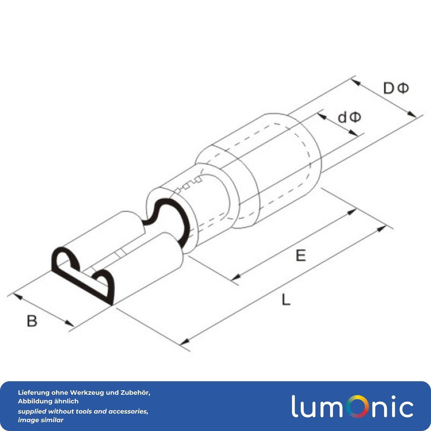 Lumonic 25x Flat receptacle 1,5-2,5mm²  | for flat plug 0,8 x 2,8mm | Partially insulated | Cable connector without soldering | Tin-plated brass | Automotive, mechanical engineering