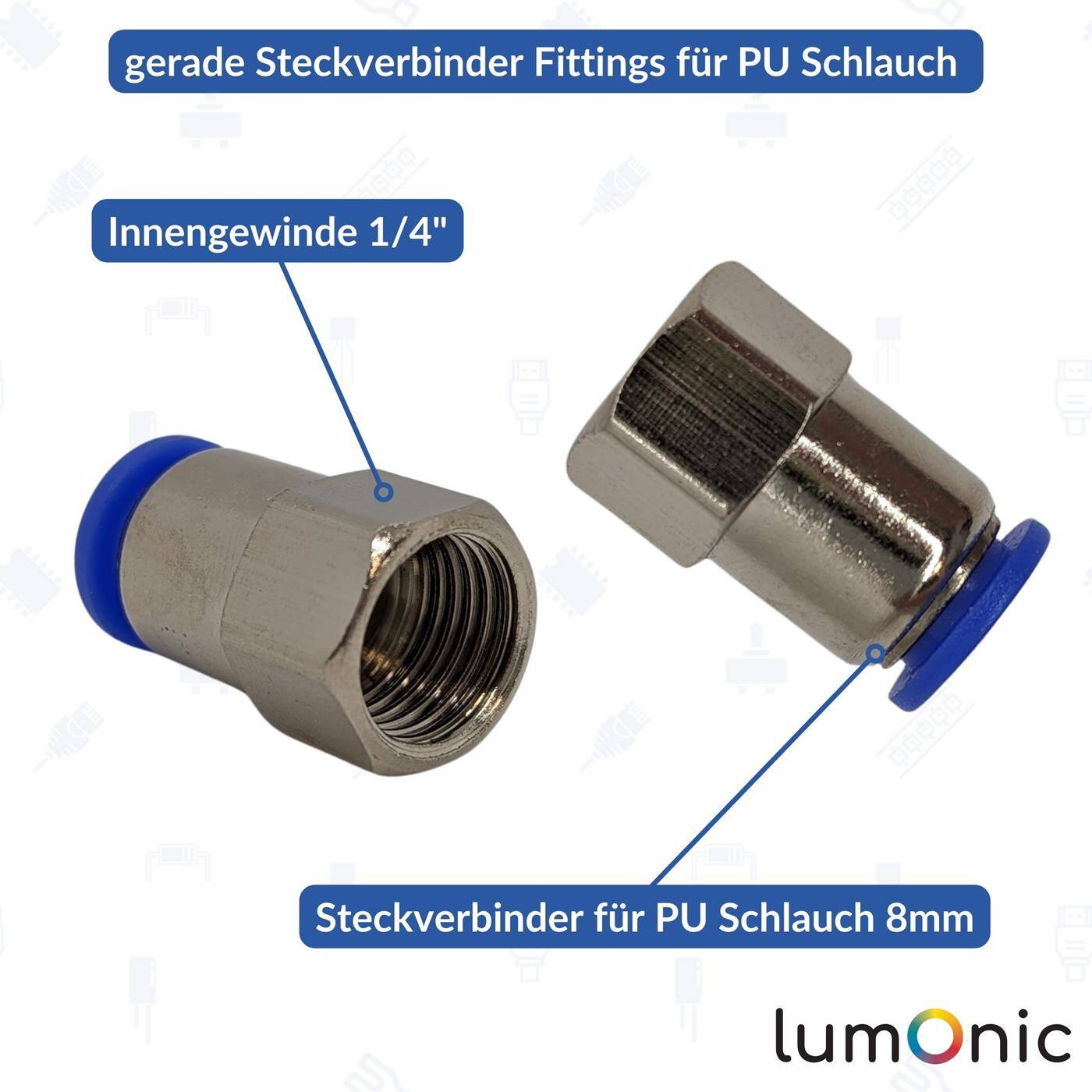 PU Schlauch Steckverbinder Fitting mit Innengewinde 8mm*1/4Zoll gerade Schnellverschluss pneumatischer Steckverbinder Schlauchverbinder Druckluft & Automatisierung