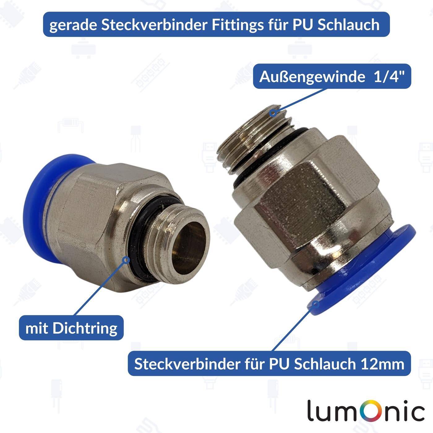 PU hose connector fitting with external thread 12mm*1/4inch straight Quick release fastener Pneumatic plug connector Hose connector Compressed air