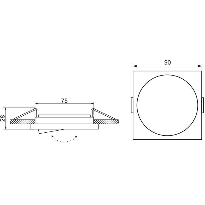LED Einbaurahmen Quadratisch 90x90x28mm Schwarz Aluminium Schwenkbar Spot GU10 MR16