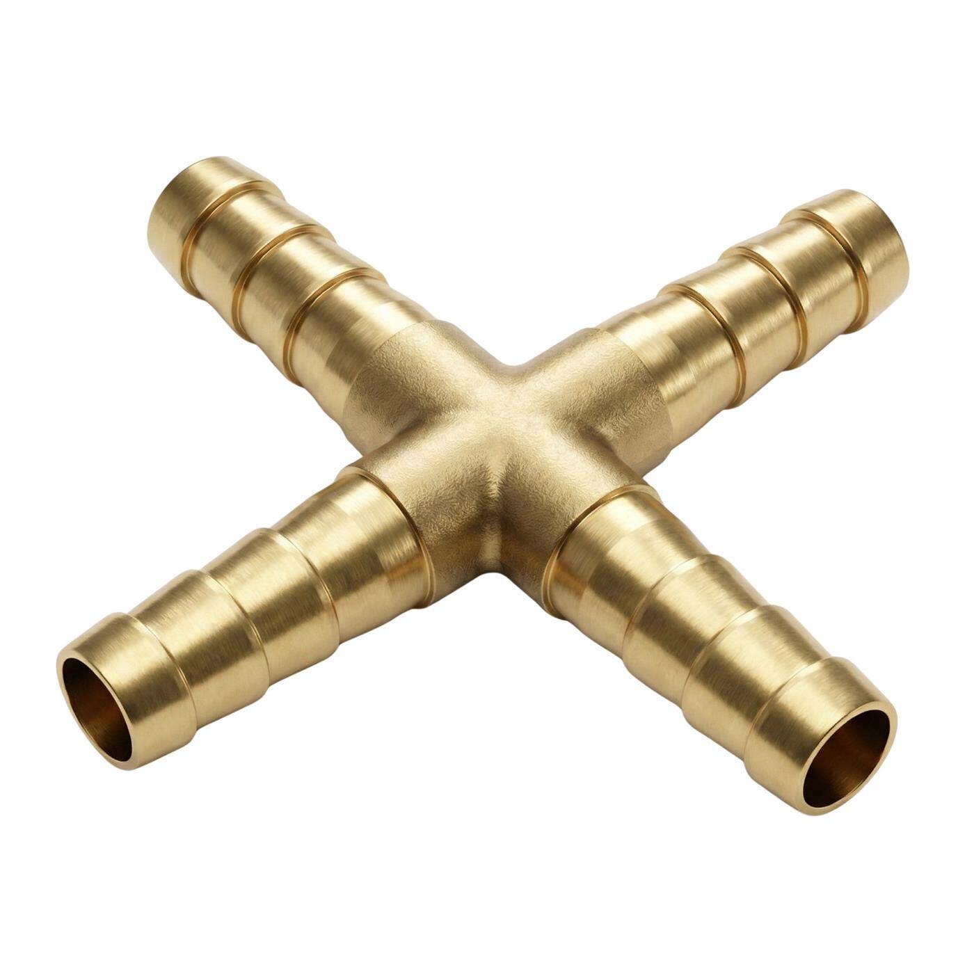X-Schlauchverbinder für 6mm (1/4") Schlauch aus Messing Kreuz-Verbinder X-Stück mit Dornenprofil Druckluft & Wasser für Werkstätten, Betriebe und Heimwerker