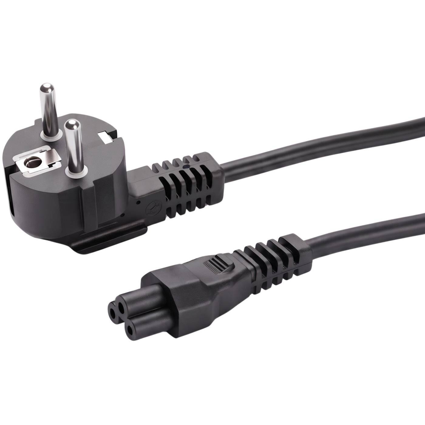 Lumonic Netzkabel Schuko 90° Gewinkelt auf C5 Kleeblatt, Schwarz 1 m, 230 V - 90° Winkelstecker, für enge Wandsteckdosen und Bodentanks, bündiger Kabelabgang, Knickschutz an beiden Enden