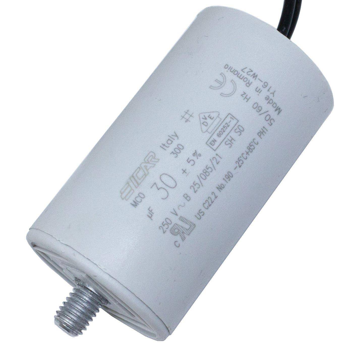 Anlaufkondensator Motorkondensator 30µF 250V 40x68mm Kabel 35cm ICAR 30uF