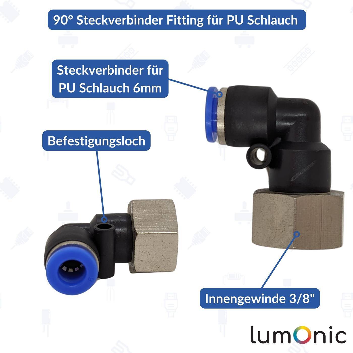 PU hose 90° plug connector fitting with female thread 6mm*3/8inch Angle connector L-connector Pneumatic plug connector Fitting Compressed air