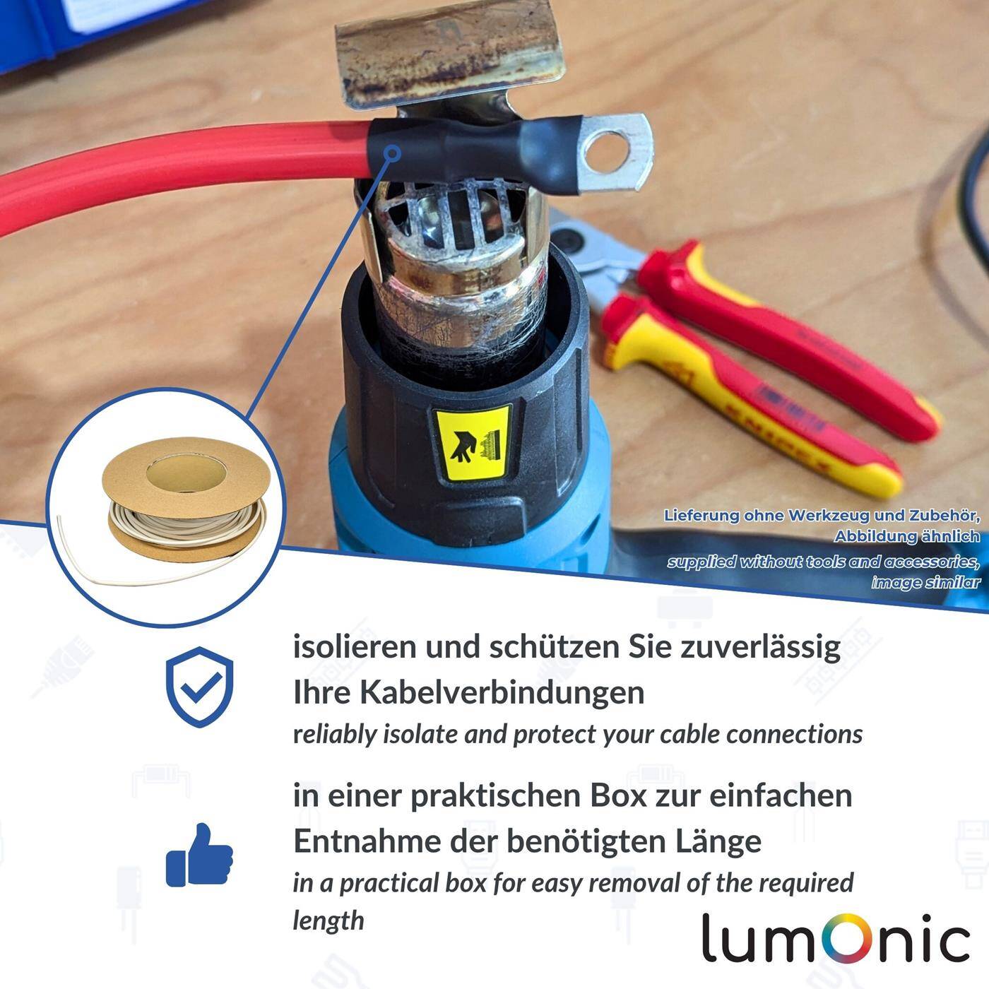 Lumonic 11,5m Schrumpfschlauch Box 2:1 Grün Gelb - Hier von: 2,4mm auf 1,2mm - Dickwandiger Schrumfpschlauch in verschiedenen Größen