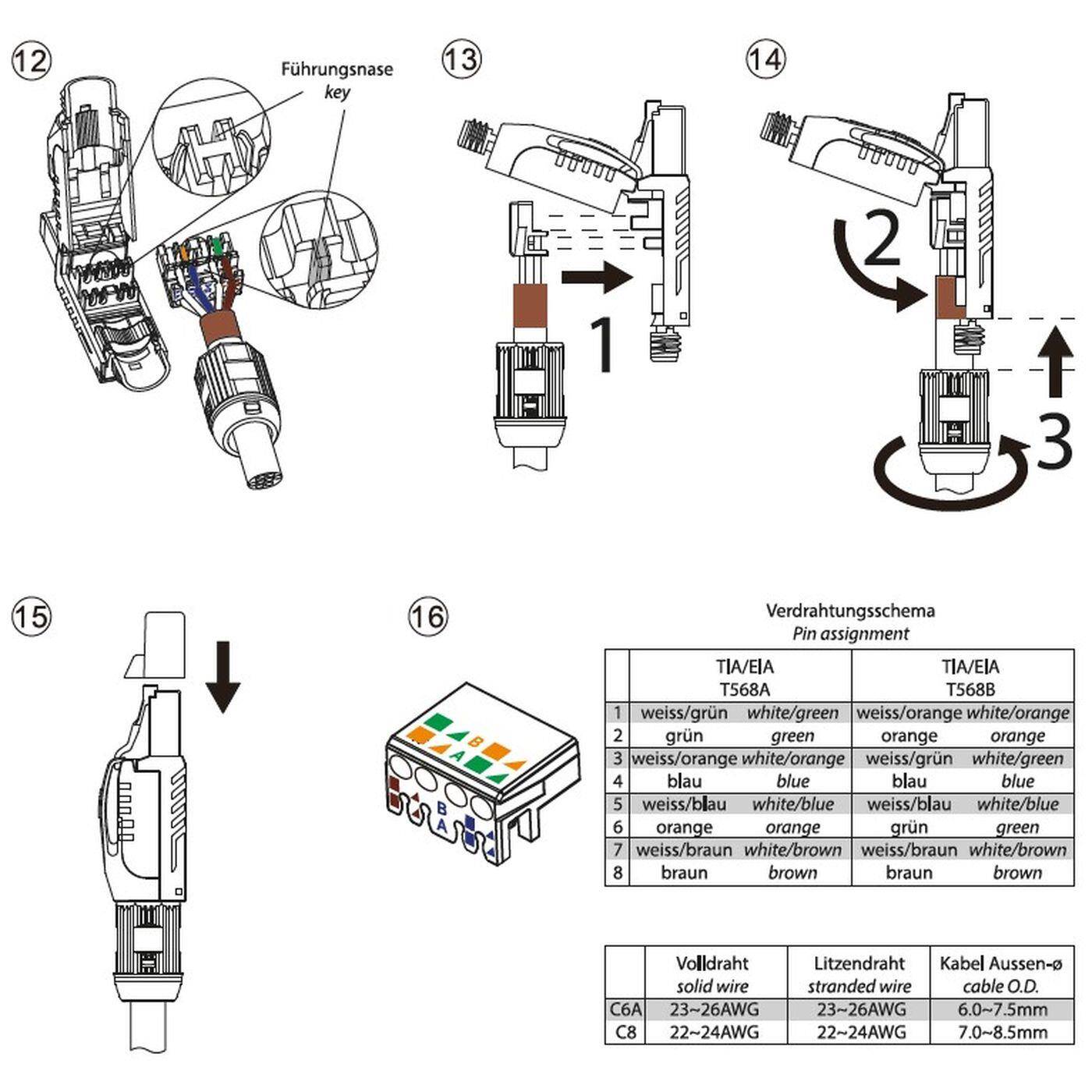 Netzwerkstecker werkzeuglos RJ45 Metall Stecker CAT8.1 LAN vergoldete Kontakte Cat 8 ohne Werkzeug Patchkabel CAT7 CAT6