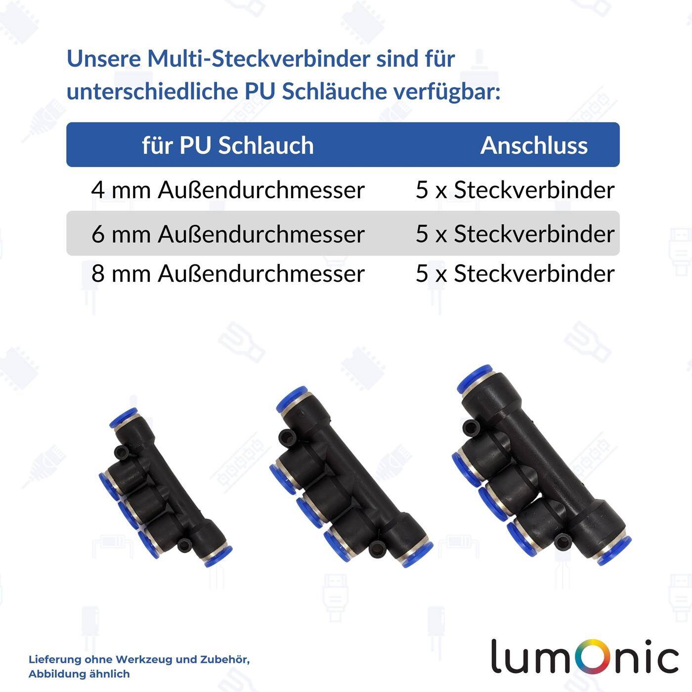 PU Schlauch Multi-Steckverbinder 6mm Multikupplung Push-in pneumatischer Steckverbinder Mehrfach-Verbinder Druckluft & Automatisierung