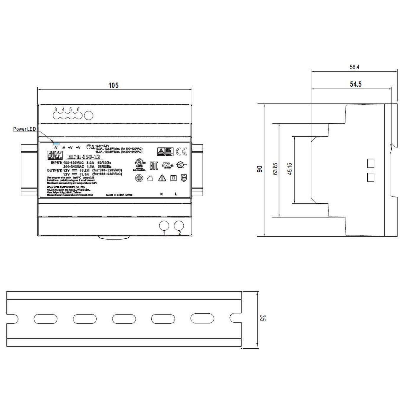 MEAN WELL HDR-150-15 142,5W 15V 9,5A Hutschienen Netzteil DIN-RAIL