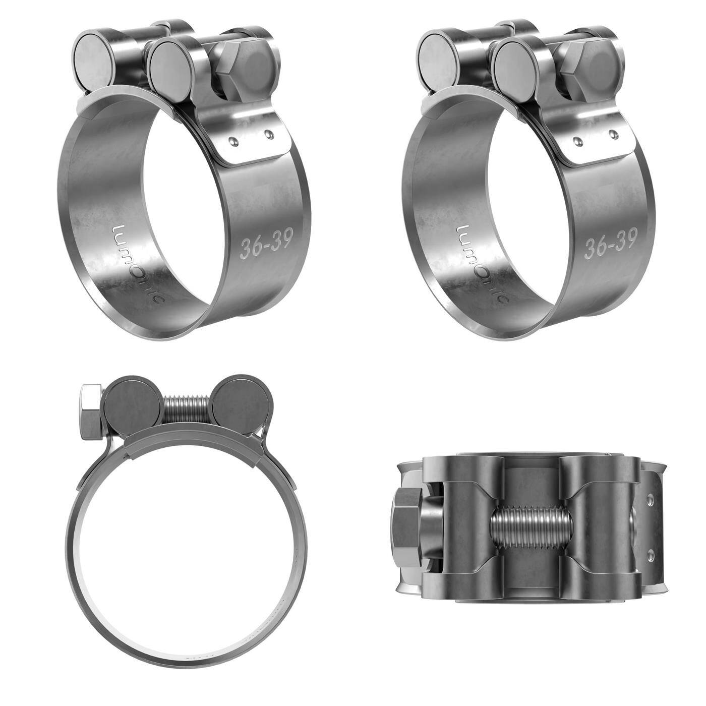 4x Lumonic Hinge pin clamp Stainless steel 36-39mm V2A Exhaust clamp for construction cars trucks