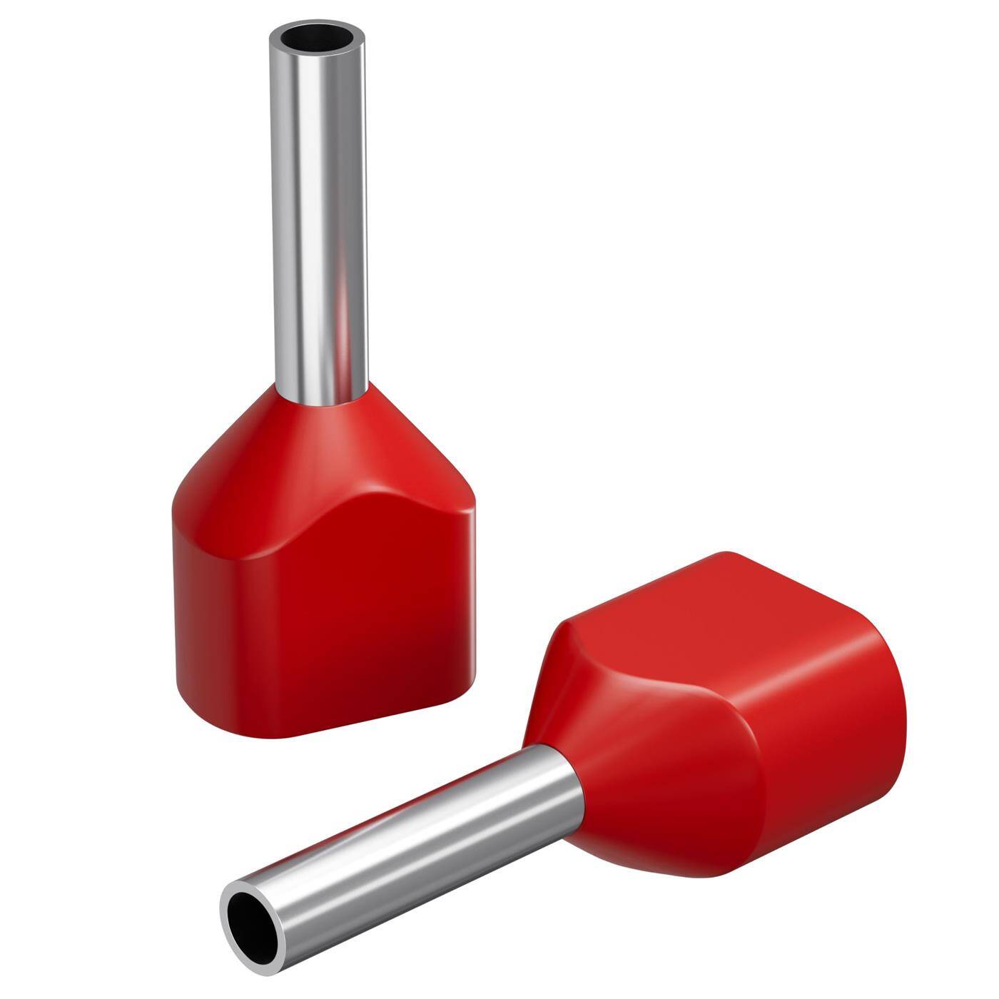 100x Twin wire end ferrule isolated 2x 1mm² Red Copper tinned 2x8mm Sleeve