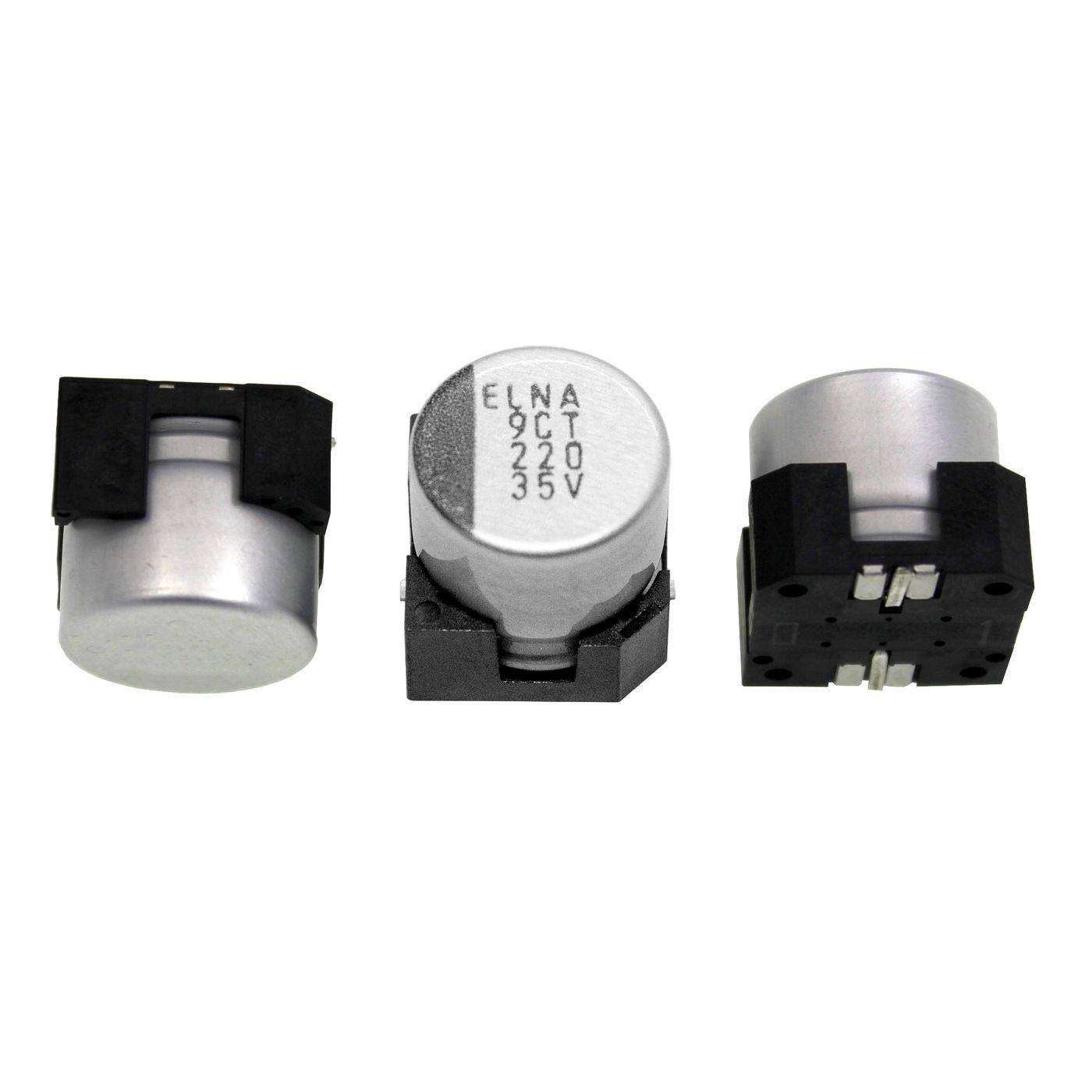 SMD Elko Kondensator 220µF 35V | Elektrolytkondensator bis zu einer Temperatur von 125°C | 12,5x10mm | 220uF RTT-35V221MH10GY-R2 Elna