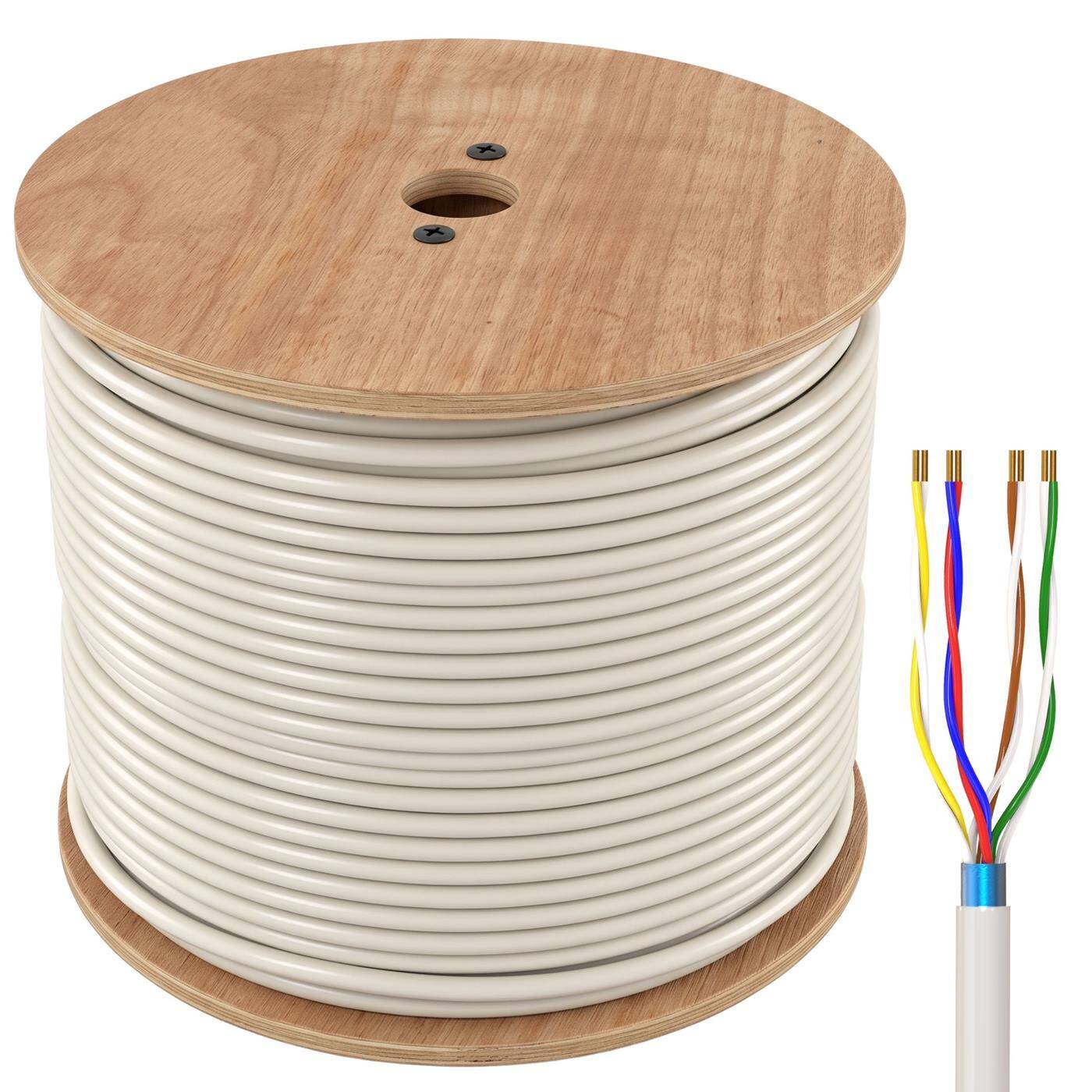 Lumonic Telefonkabel JYSTY grau auf Holzrolle | 4x2x0,6mm CCA | 305m | farbcodiert & geschirmt | Metermarkierung | Fernmeldekabel, Telefonanschlusskabel