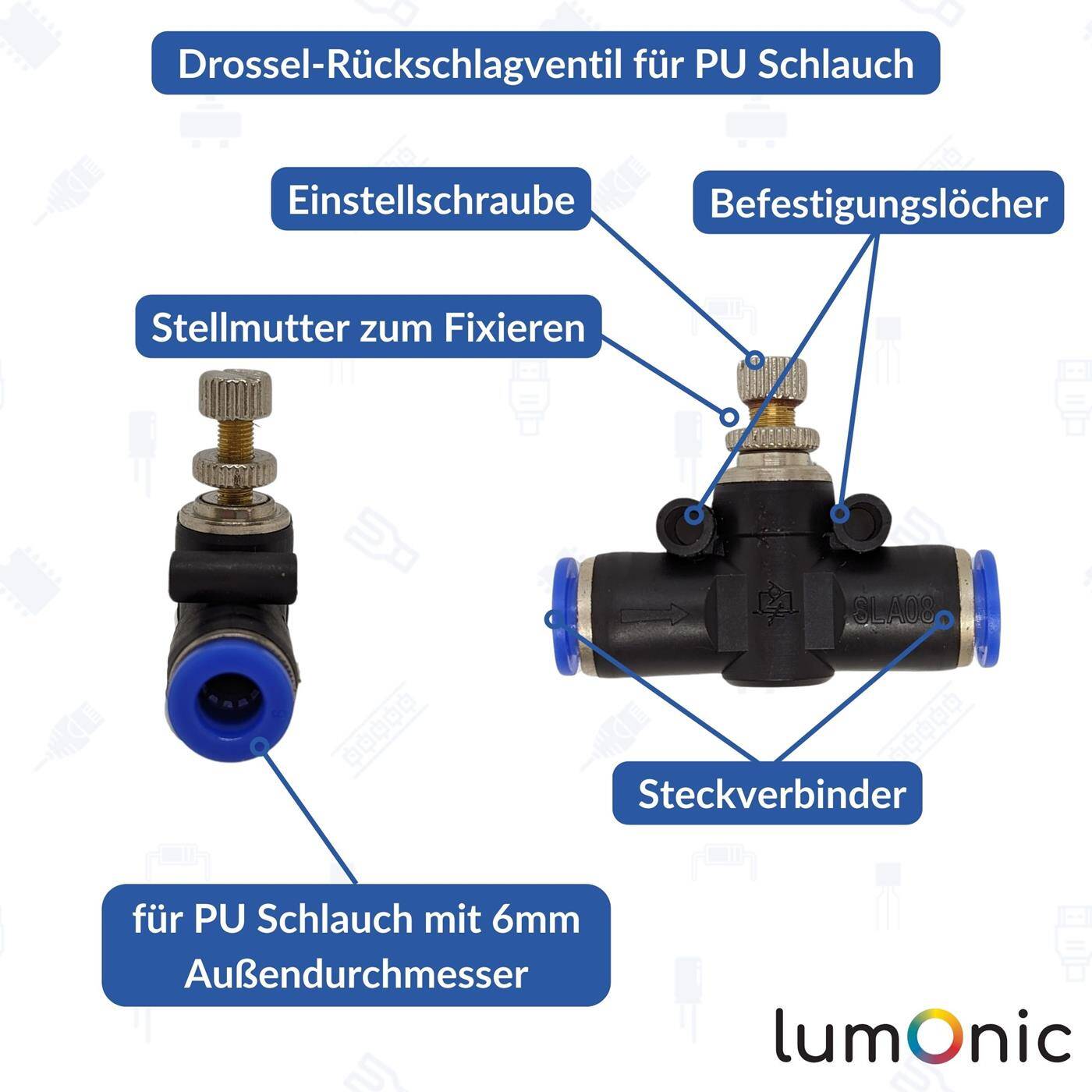 PU Schlauch Drossel-Rückschlagventil mit Steckverbinder 6mm pneumatisches Drosselrückschlagventil Drosselventil Druckluft & Automatisierung PU Schlauch Drossel-Rückschlagventil mit Steckverbinder 6mm pneumatisches Drosselrückschlagventil Drosselventil Druckluft & Automatisierung