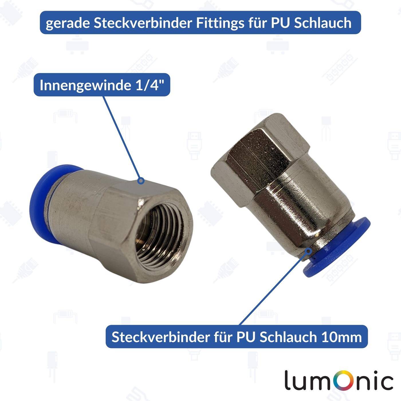 PU Schlauch Steckverbinder Fitting mit Innengewinde 10mm*1/4Zoll gerade Schnellverschluss pneumatischer Steckverbinder Schlauchverbinder Druckluft & Automatisierung
