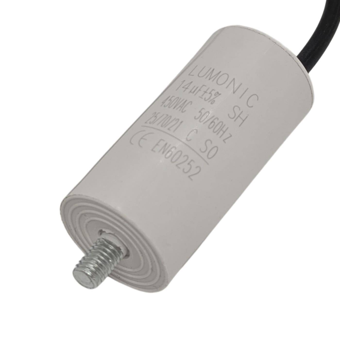 Anlaufkondensator mit Kabel 25cm 14µF 450V 34x70mm 14uF Motorkondensator mit Kunststoffgehäuse