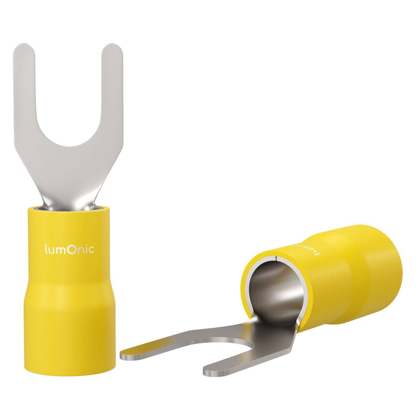 Lumonic 25x Gabelkabelschuh 4,0-6,0mm² teilisoliert | M5 | Kupfer verzinnt | sichere Kabelverbindung ohne Löten | Set mit 25 Stück Crimp-Kabelschuh, Quetschverbinder | KFZ, Maschinenbau, Wohnmobil, Batterie