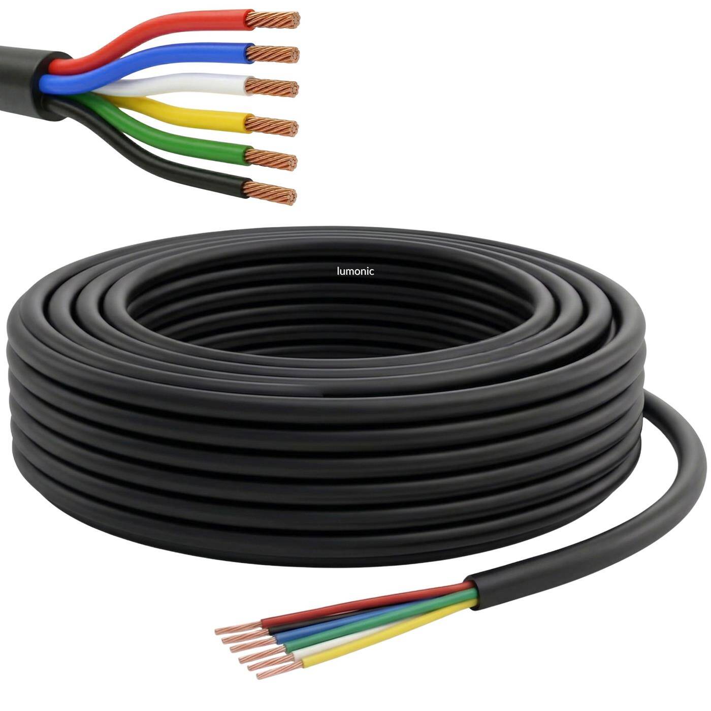Lumonic 6x0,34mm² RGBW CCT LED Control line black 1m | sheathed 6-core flexible cable | LiYY Extension, Power cable, LED supply line, Control cable