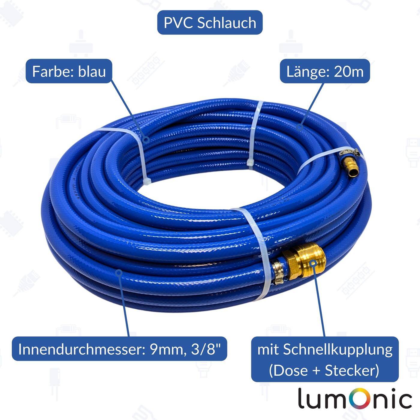 20m Druckluftschlauch mit Schnellkupplung 9mm PVC Druckluftverlängerung Dose & Stecker fertig konfektioniert flexibel, abriebfest und gewebeverstärkt 20m Druckluftschlauch mit Schnellkupplung 9mm PVC Druckluftverlängerung Dose & Stecker fertig konfektioniert flexibel, abriebfest und gewebeverstärkt