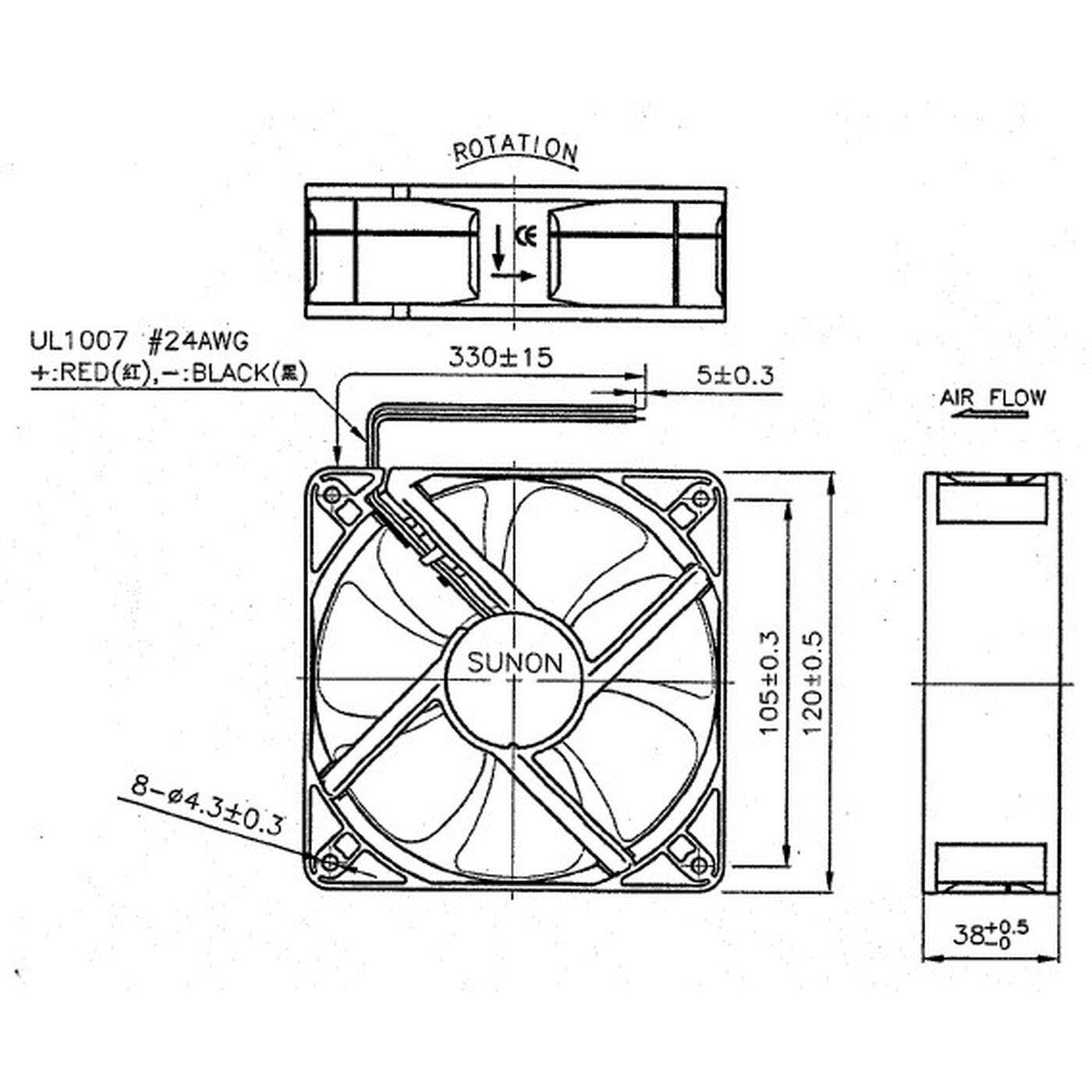 Lüfter 24V DC 3,1W 120x120x38mm 157,9m³/h 2100U/Min 157,9m³/h Sunon EEC0382B3-A99