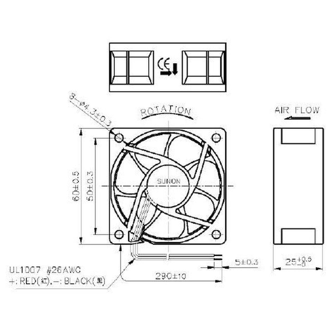 Lüfter 12V DC 0,9W 60x60x25mm 39,9m³/h 4500U/Min 39,9m³/h Sunon MF60251V11000UA99