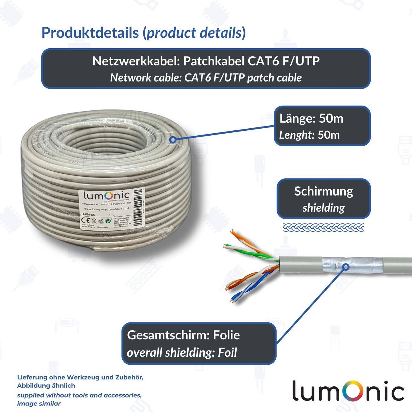 50m Netzwerkkabel Patchkabel CAT6 F/UTP Ethernet LAN Kabel CAT6 CAT.6