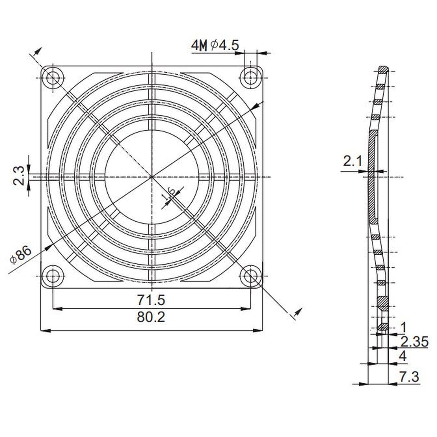 Plastics Fan grille 80x80mm 80mm