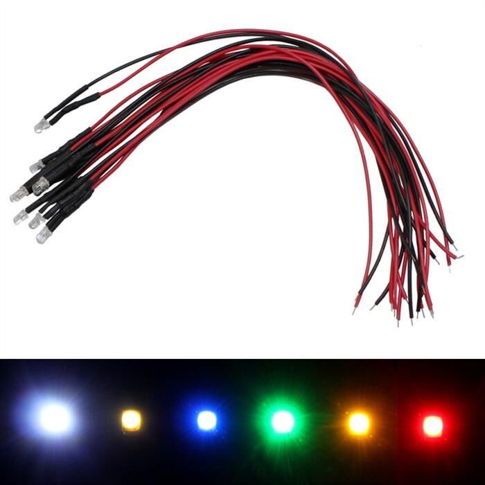 5x Superhelle LEDs 3mm Warm Weiß 3000K für 24V 20cm Kabel verschiedene Farben