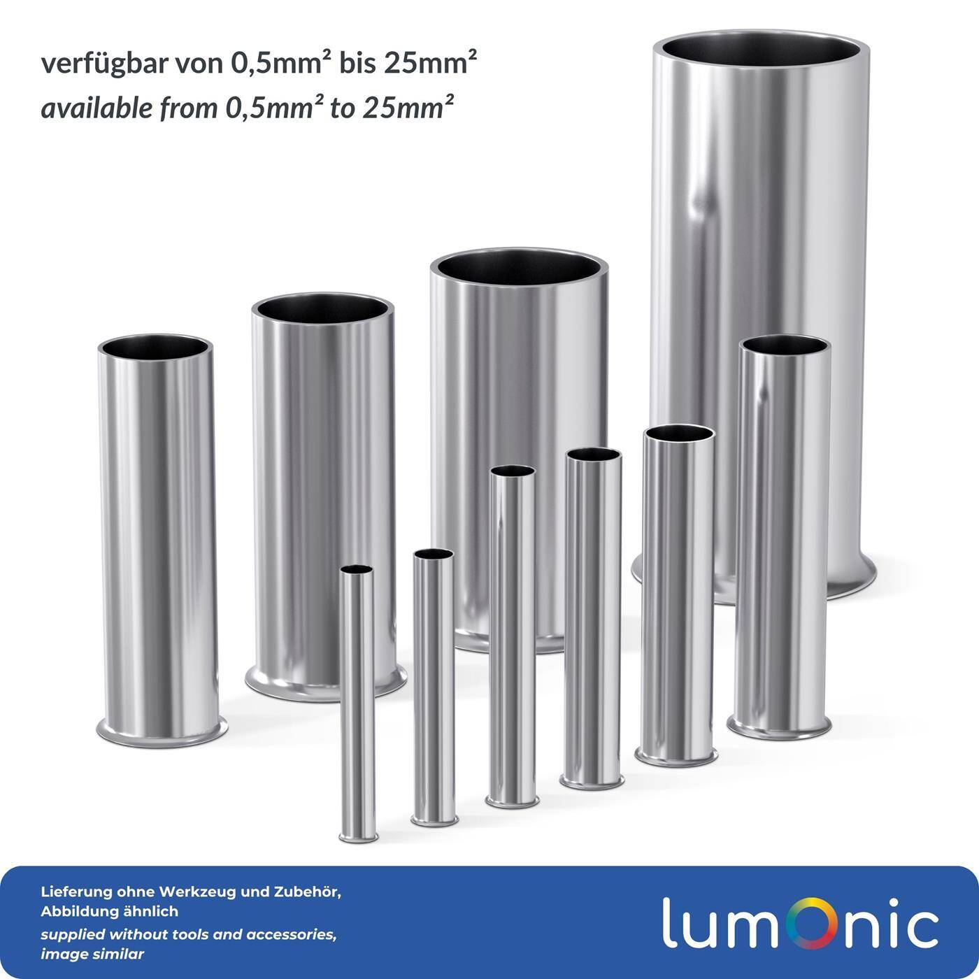 Lumonic 100 x 16mm² Aderendhülsen blank unisoliert I Die Länge beträgt 12mm I Verzinnt zum Schutz gegen Korrosion | Klemmhülsen, Kabelhülsen, Kabelendhülsen, Adernhülse
