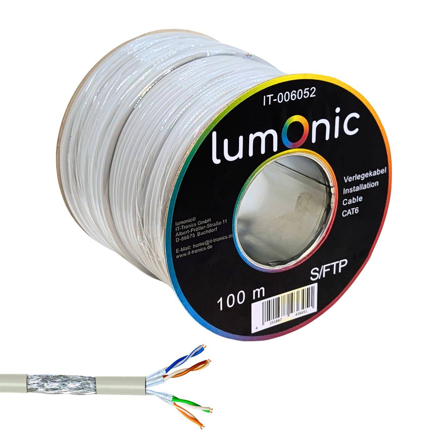 Lumonic 100m Netzwerkkabel CAT 6 S/FTP PIMF I Cat6-kabel, Gigabit Lan Kabel, Ethernet Kabel I Flexibles Verglegekabel geschirmt, für den Innenbereich bis 250 MHz