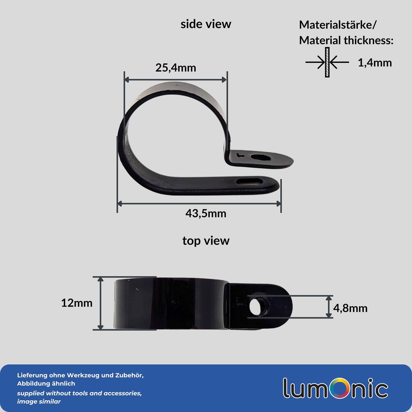 100x P-Clip für Kabel 25,4mm schwarz Nylon Kabelschelle Kabelhalter Chassisklemmen