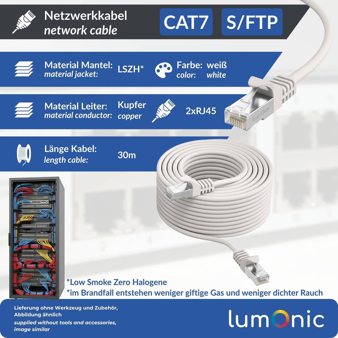 30m RJ-45 Netzwerkkabel Patchkabel CAT7 Weiß S/FTP Ethernet DSL LAN CAT.7