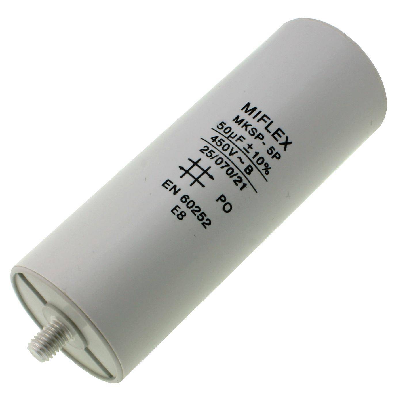 Anlaufkondensator Motorkondensator 50µF 450V 45x119mm Stecker 6,3x0,8mm Miflex 50uF