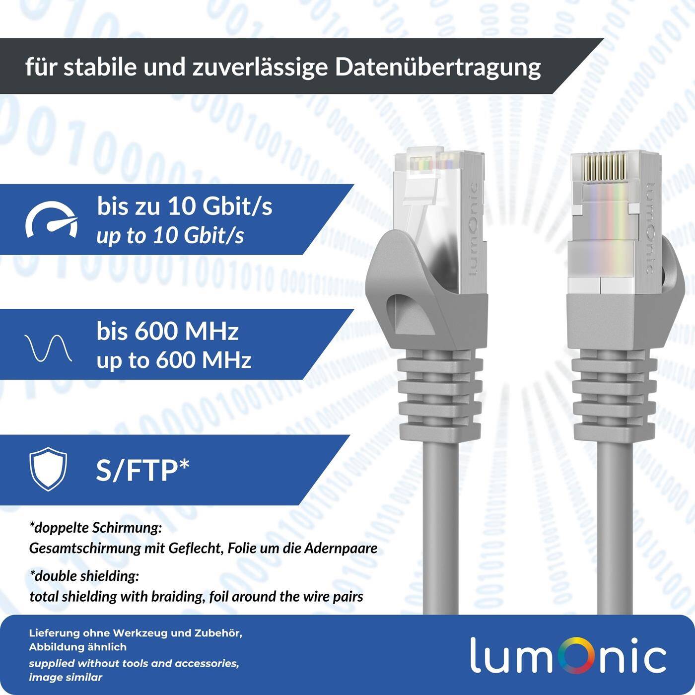 Lumonic CAT7 Patchkabel S/FTP 5m | RJ45 | grau | Ethernet LAN | Netzwerkkabel