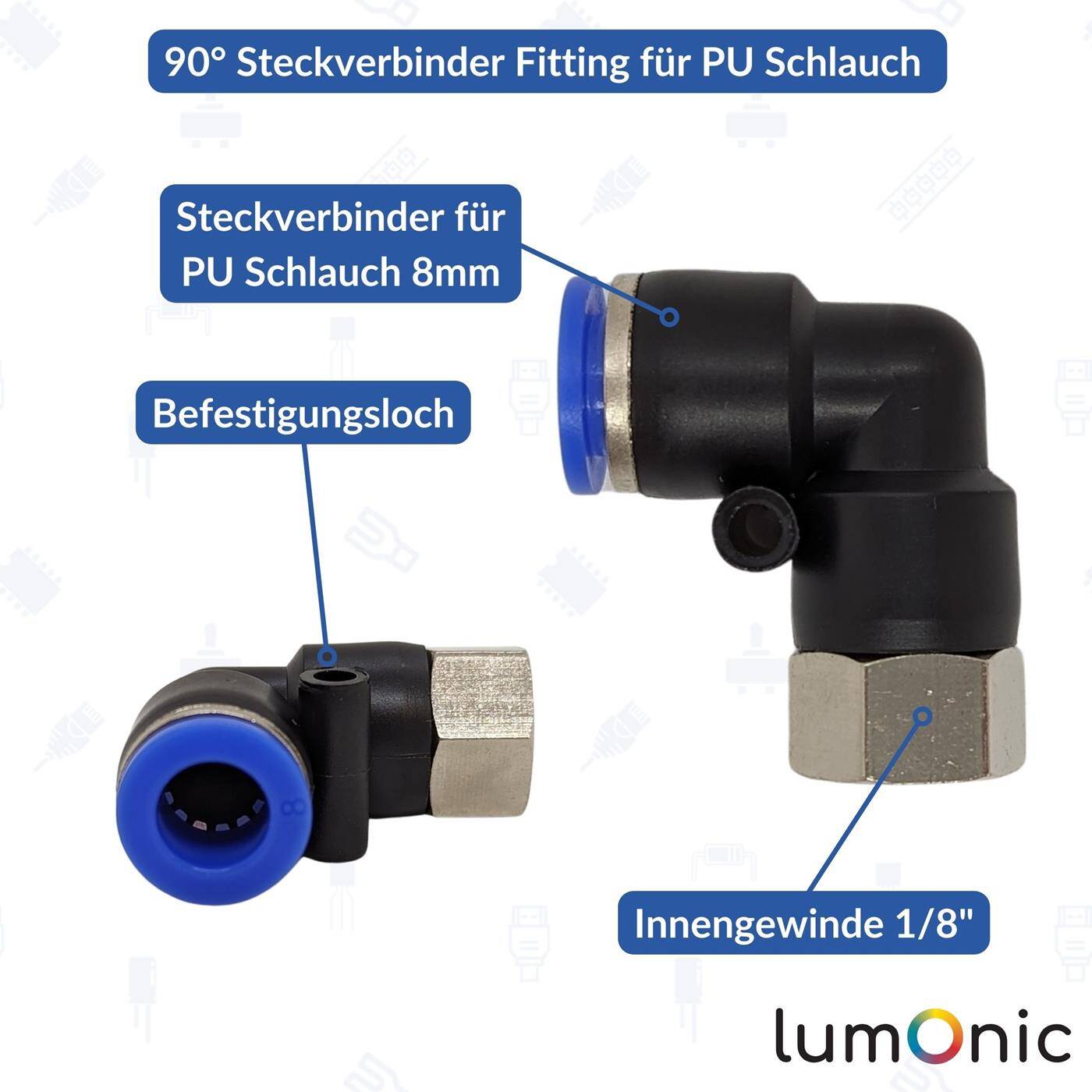 PU Schlauch 90° Steckverbinder Fitting mit Innengewinde 8mm*1/8Zoll Winkel-Verbinder L-Steckverbinder pneumatischer Steckverbinder Fitting Druckluft & Automatisierung