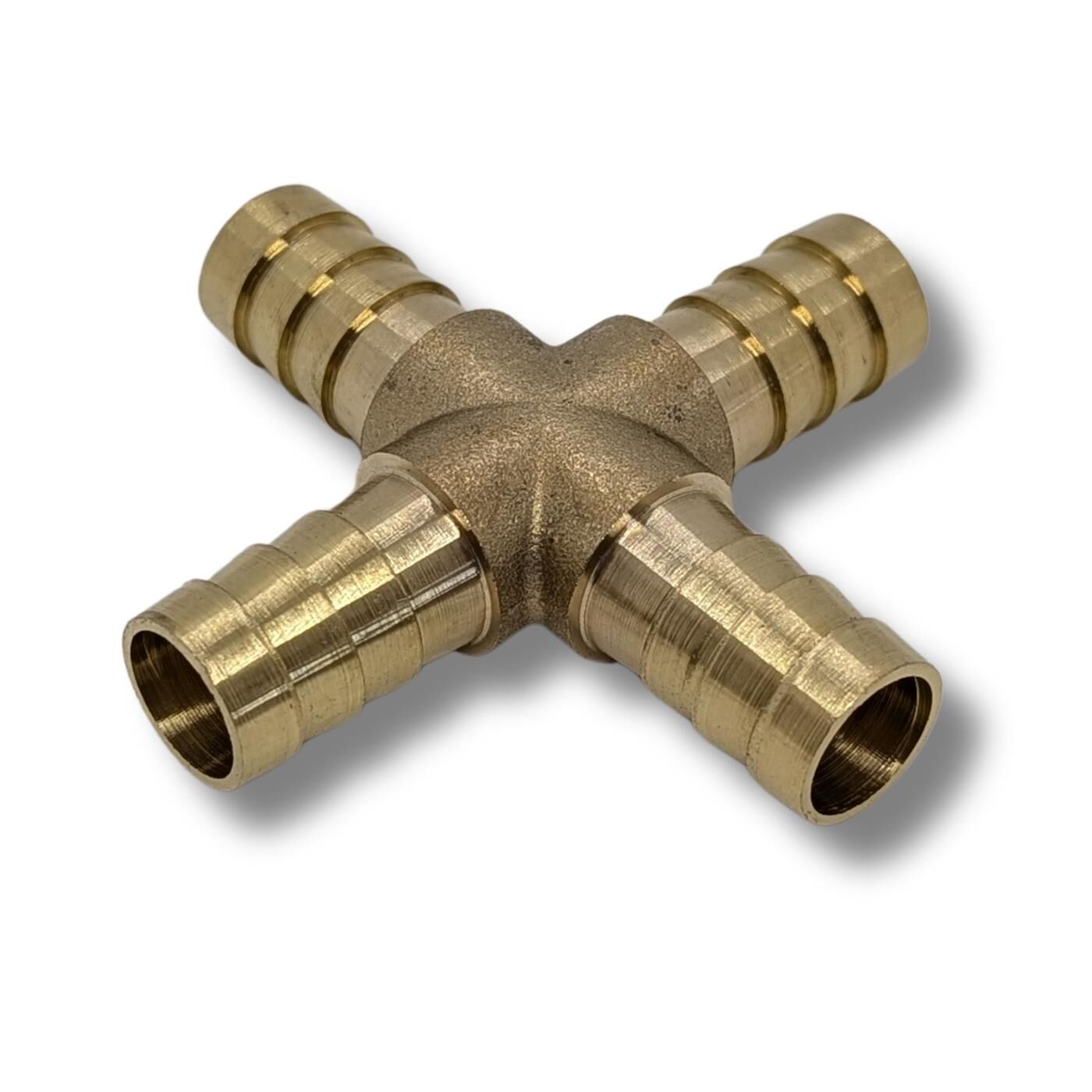 X-Schlauchverbinder für 13mm (1/2") Schlauch aus Messing Kreuz-Verbinder X-Stück mit Dornenprofil Druckluft & Wasser für Werkstätten, Betriebe und Heimwerker