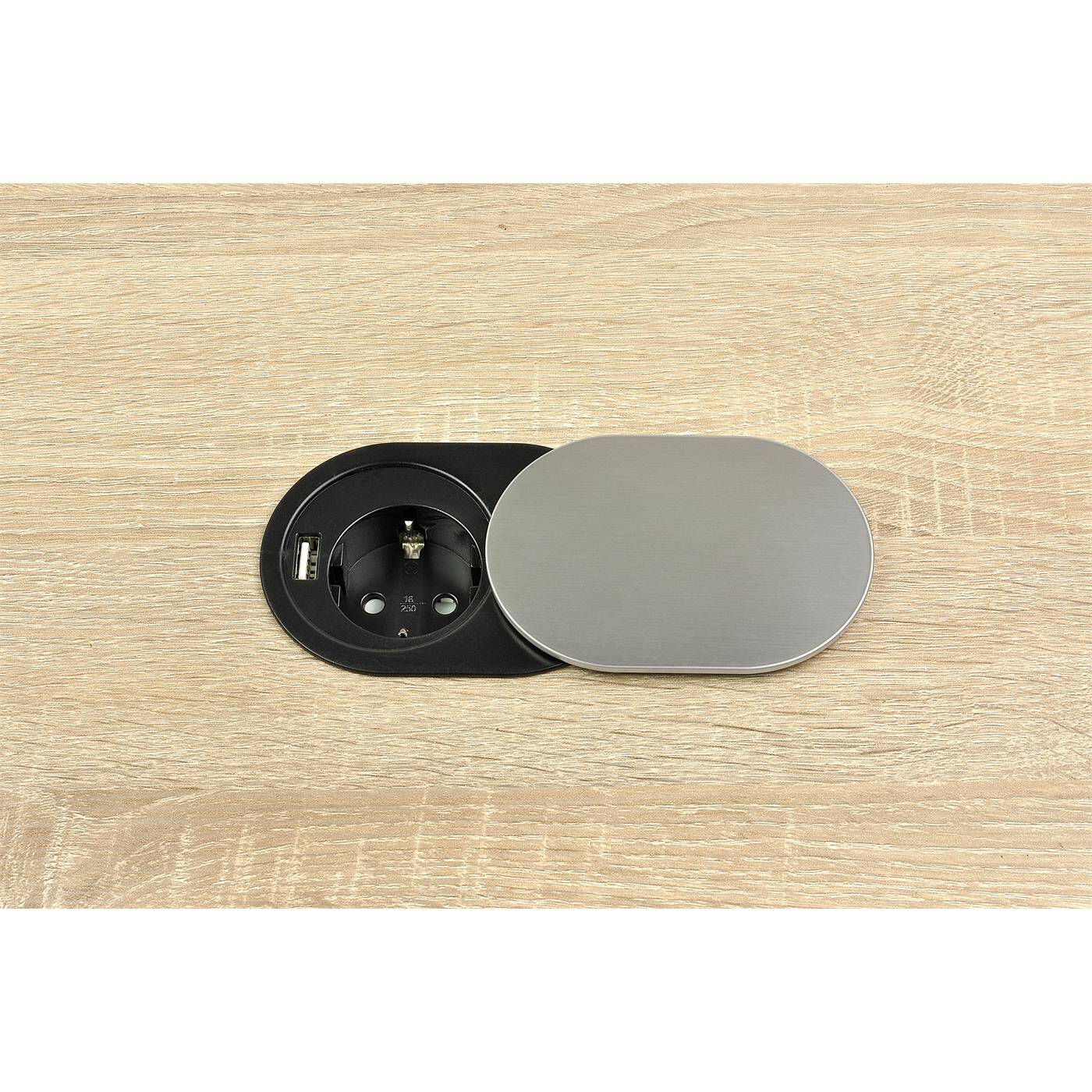 Lumonic SlideBox 1x Schuko Steckdose + USB 2,4A Tischsteckdose silber I Steckdose mit 230V im Tower max. 3600W I Mit Bohrloch-Größe 65mm Ideal für den Einbau