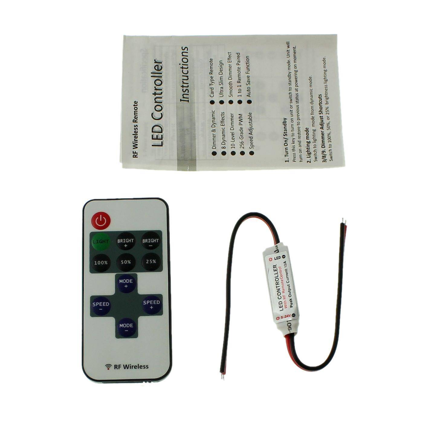 Mini LED RF Controller 10Key Fernbedienung 12...24V 144W einfarbig; 2-Pin offene Kabelenden