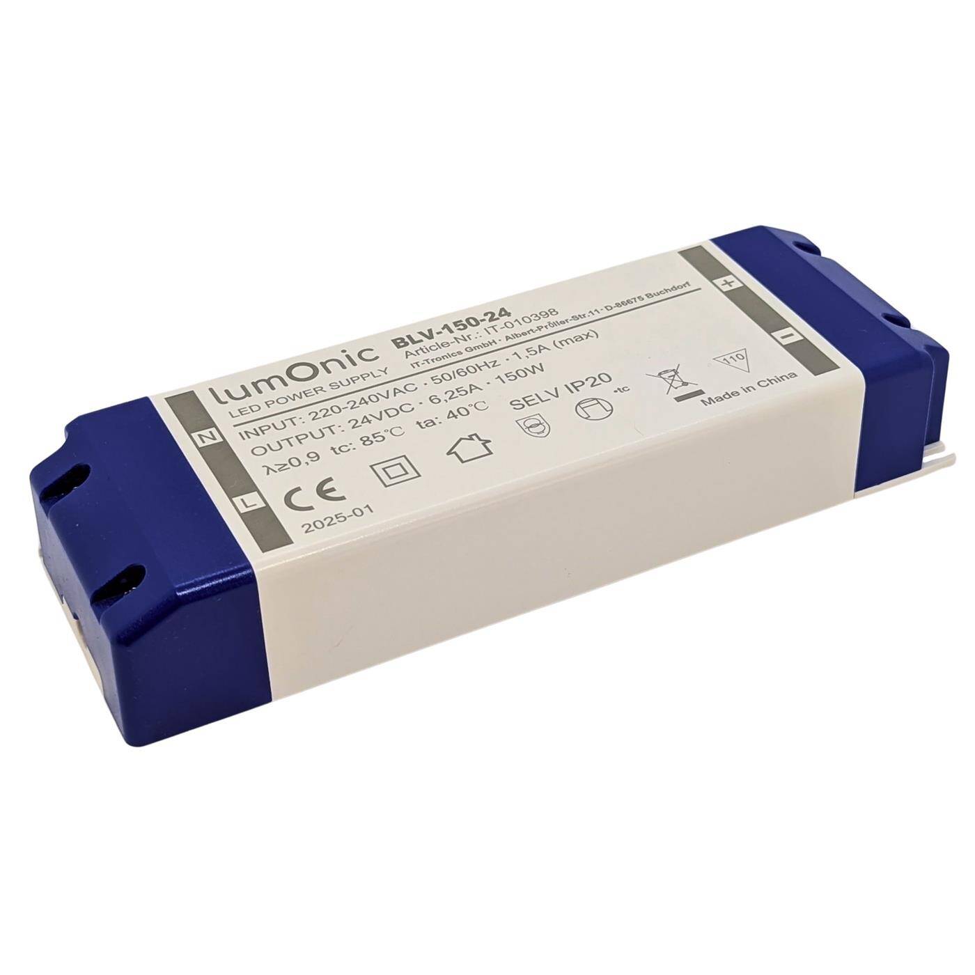 Lumonic I LED transformer BLV-150-24 I 24V 150W I Input 220-230VAC I flicker-free I Overload protection I LED power supply unit I for LED lighting