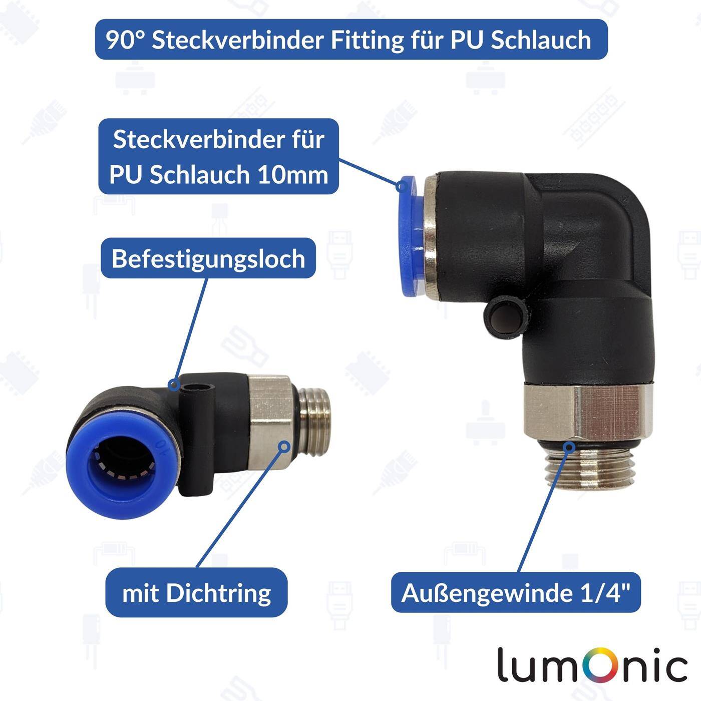 PU Schlauch 90° Steckverbinder Fitting mit Außengewinde 10mm*1/4Zoll Winkel-Verbinder L-Steckverbinder pneumatischer Steckverbinder Fitting Druckluft & Automatisierung