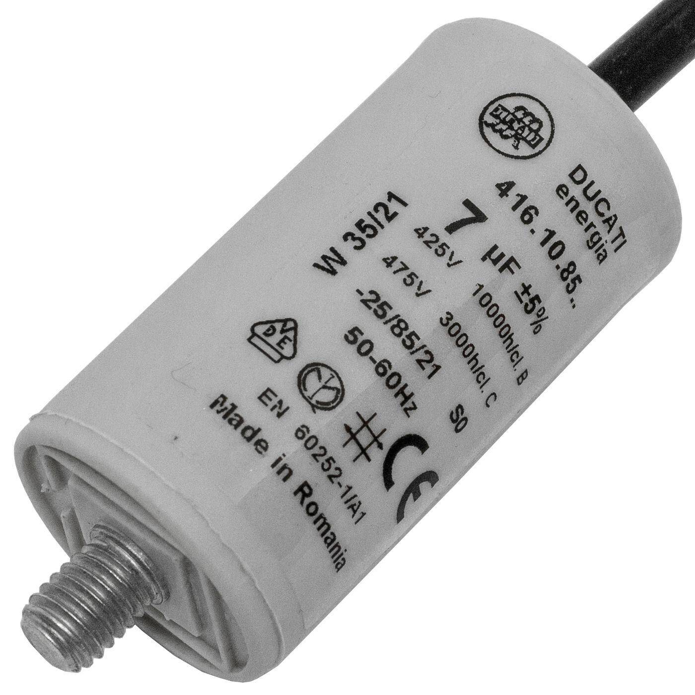 Starting / Motor Capacitor 7µF 425V 30x56mm Cable 35cm Ducati 416.10.85 B 7uF