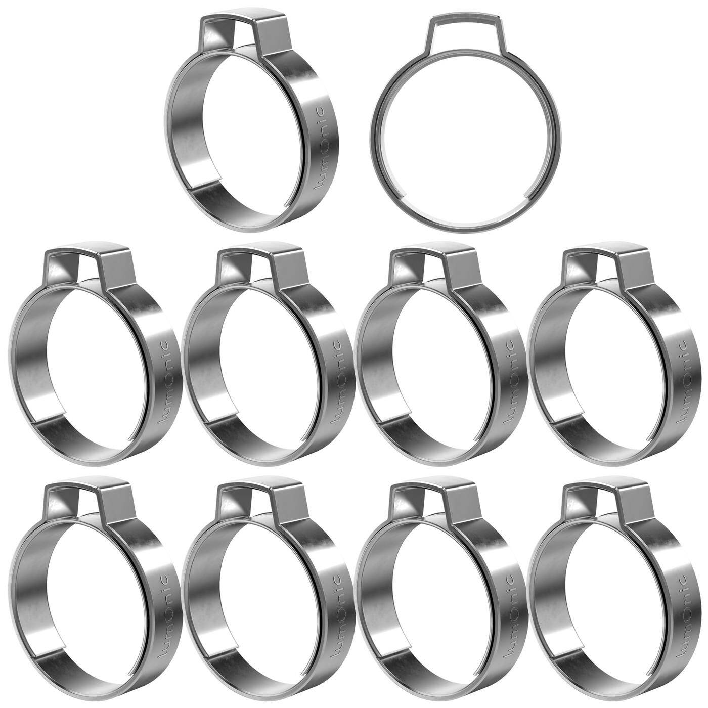Lumonic I 10x 1-ear clip 22,4-25,6mm I V2A Stainless steel I Single ear clip I Hose clamp I for Compressed air, Pipe systems, Garden, CAR