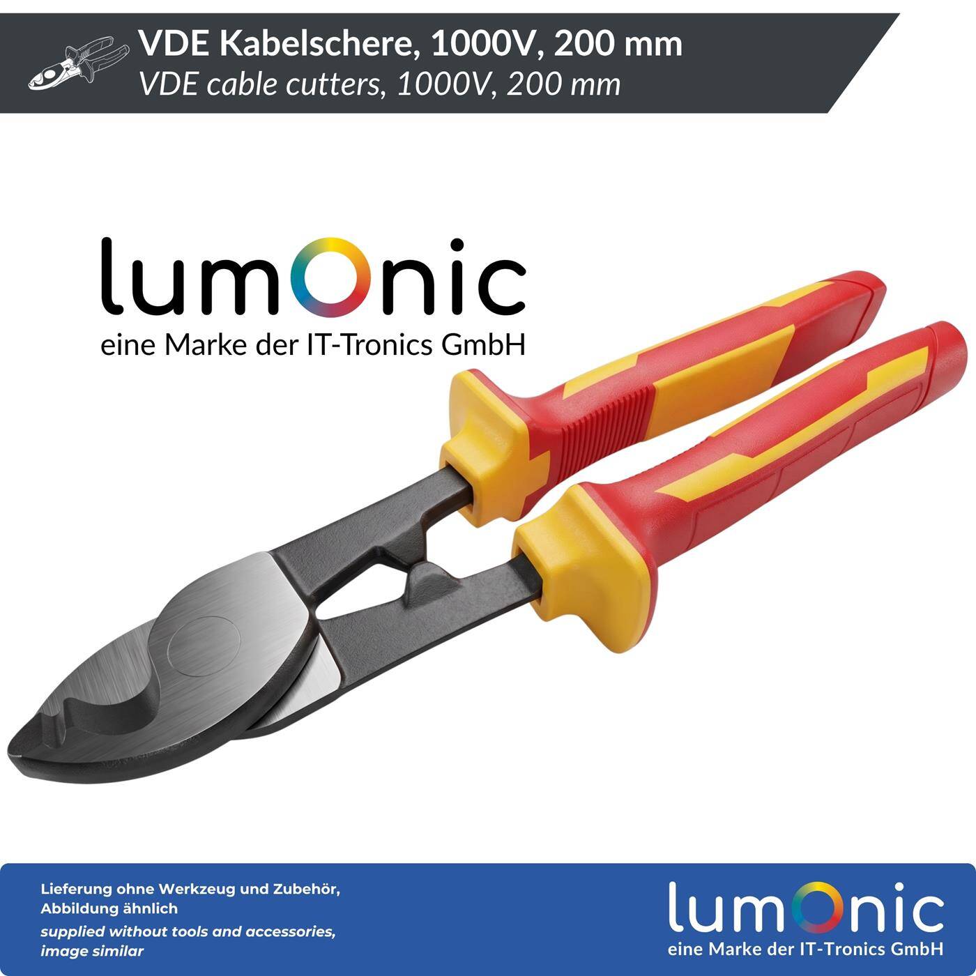 Lumonic VDE Cable Cutters 1000V, up to 80 mm², 240 mm - Hardened cutting edges, 60CrV steel, two-component handle, for supply cables in distribution systems and service connections