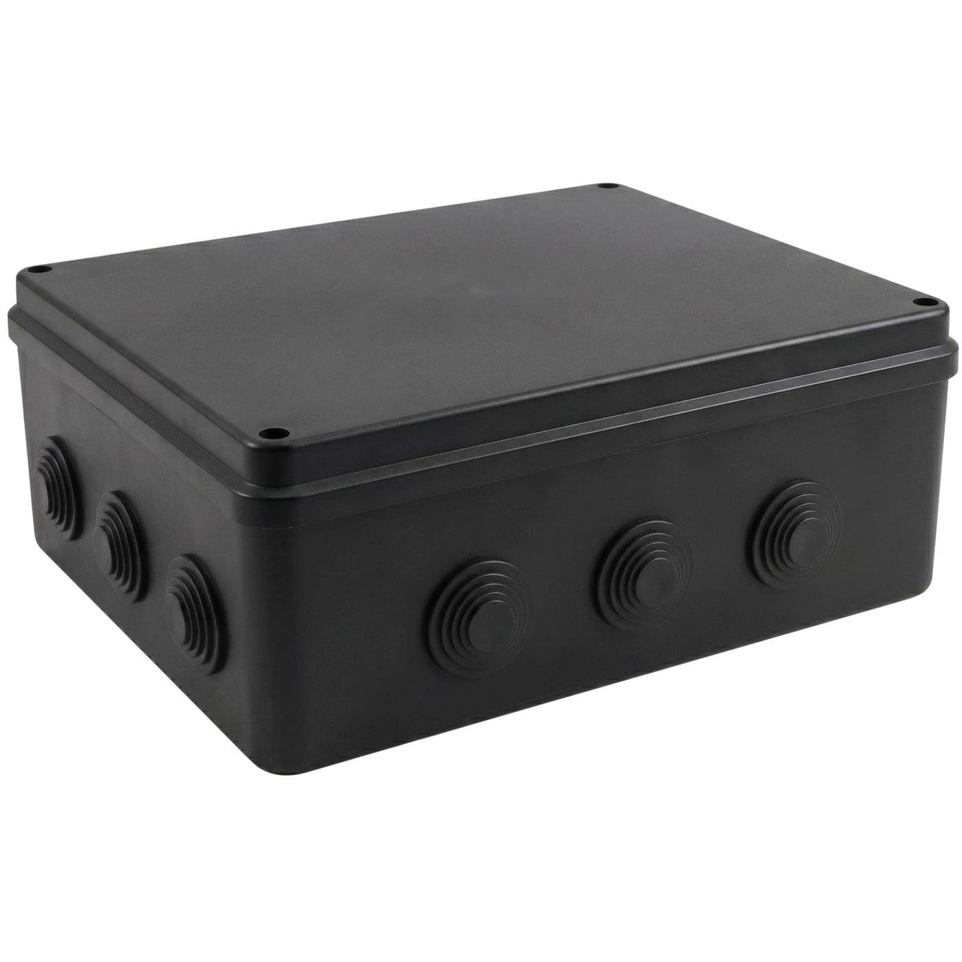 Lumonic Surface-mounted junction box IP65 black | extra large, 300x250x120mm, 12 cable entries | Screwed lid | High-quality PVC | Large interior space for top-hat rails, terminal blocks and actuators
