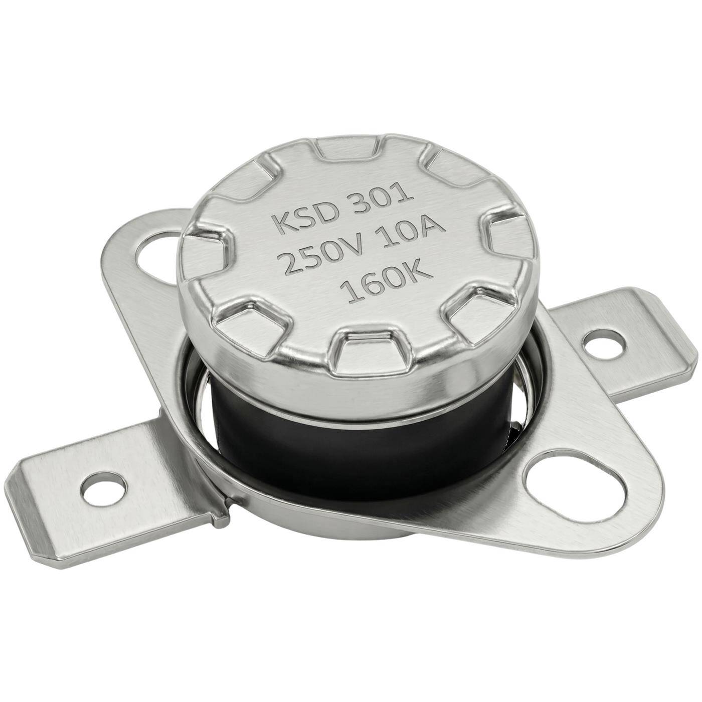 Lumonic KSD301 Temperaturschalter rund | 160°C ± 5°C | Schließer NO | max. 250V AC/10A | Flachstecker | Ø15×12mm | Thermoschalter, Bimetall | Kaffeemaschinen, Bügeleisen, Backöfen, Heizungen