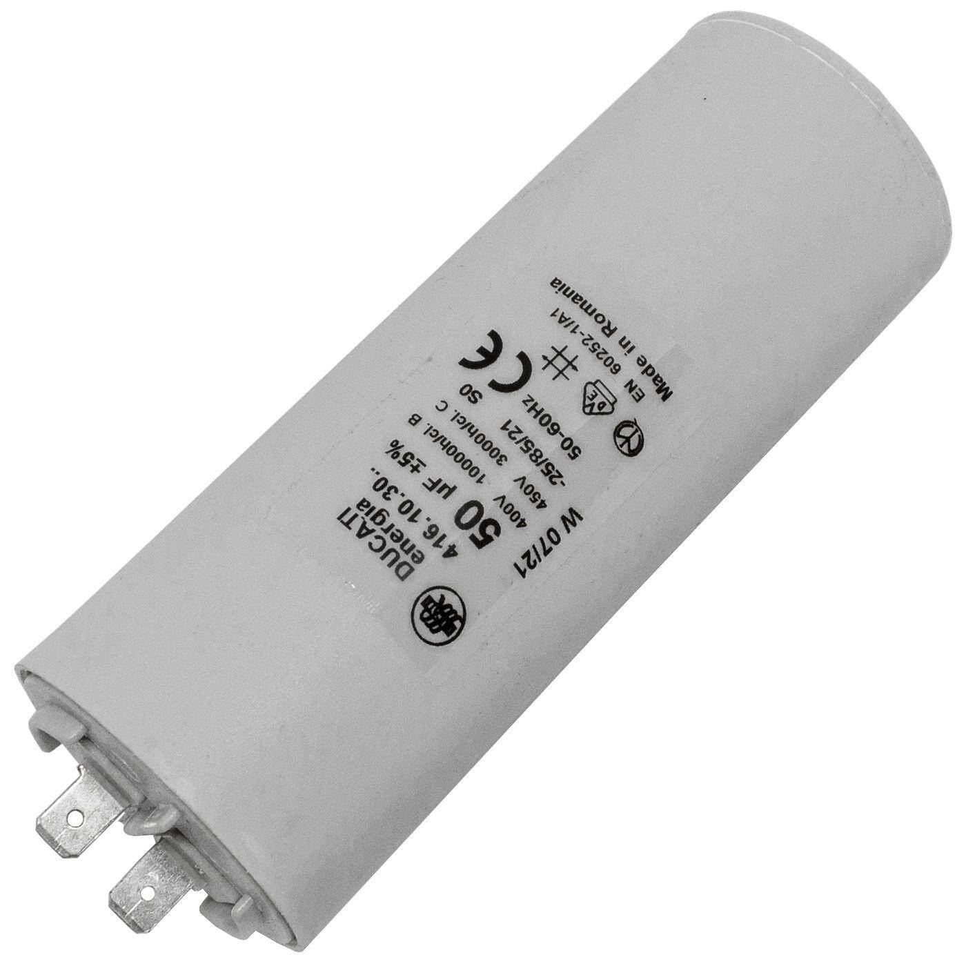 Lumonic Anlaufkondensator 416.10.30 A inkl. Stecker 6,3x0,8mm | Motorkondensator 50µF 400V 45x117mm I Kondensator im isolierten Kunststoffgehäuse