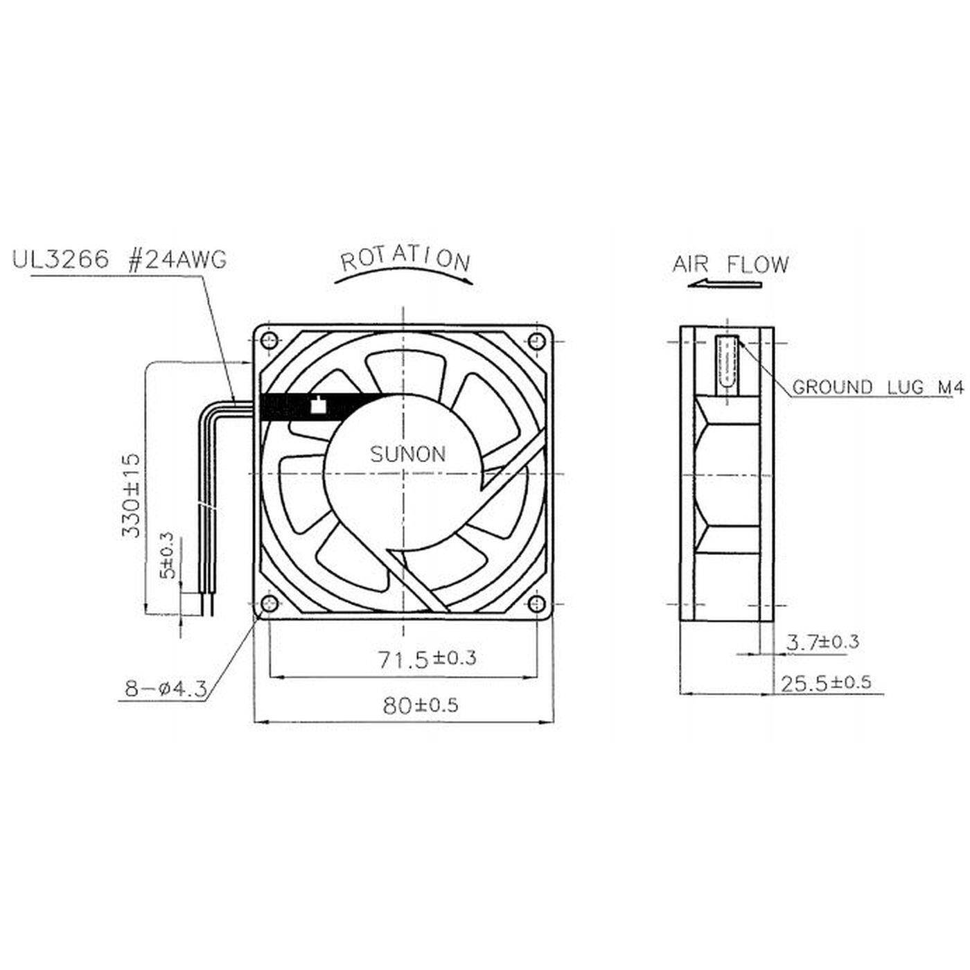 Lüfter 230V AC 14W 80x80x25mm 29m³/h 2300U/Min 29m³/h Sunon SF23080AT2082HSL