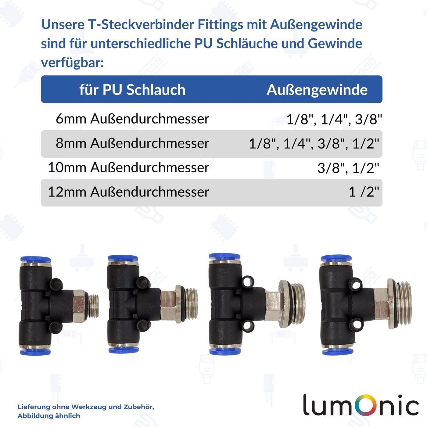 PU Schlauch T-Steckverbinder Fitting mit Außengewinde 6mm*1/4Zoll T-Stück Push-in pneumatischer Steckverbinder T-Verteiler Druckluft & Automatisierung