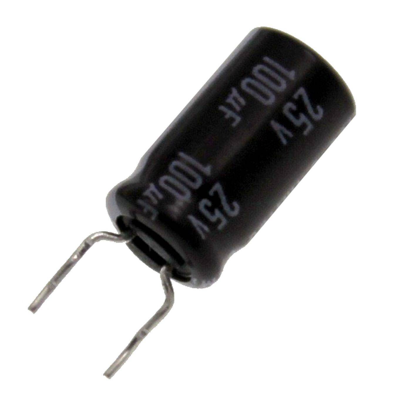 Elko Kondensator Radial 100µF 25V | Elektrolytkondensator bis zu einer Temperatur von 105°C | 6,3x11mm | 100uF EKE06BA310E00E Vishay